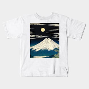 Ukiyo-E Mount Fuji Full Moon Kids T-Shirt